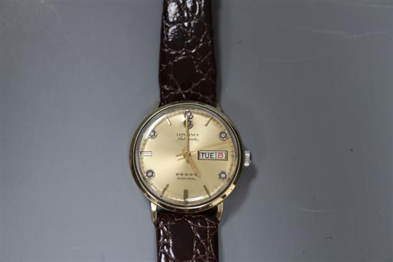 A gentlemans 1960s? 10k gold filled Longines Admiral Automatic wrist watch, on later strap,
